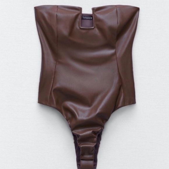 Zara chocolate brown faux leather bodysuit - Picture 1 of 5